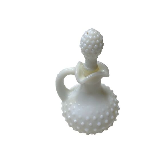 AVON White Milk Glass Hobnail Bottle Cruet pitcher With Stopper Vintage app 5.5" - Picture 3 of 9